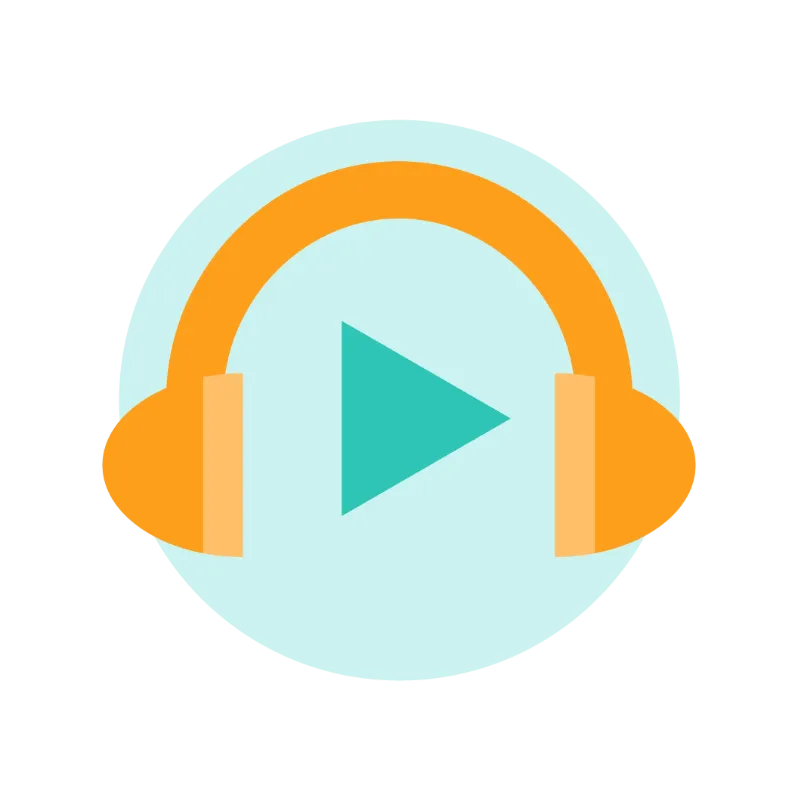 Video og podcast Playknap omkranset af hovedtelefoner